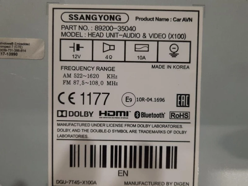 Unita DI Comando Multimediale 89200-35040 Ssangyong Tivoli 2015