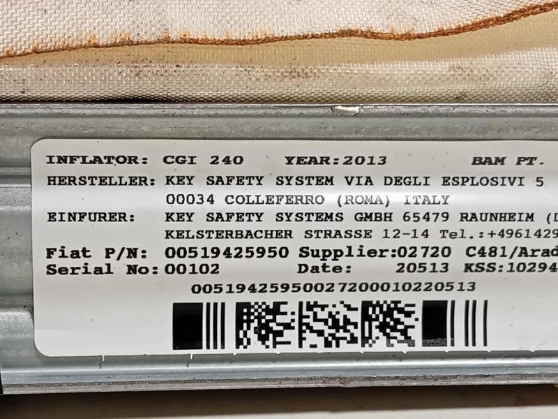 Air-bag A Tendina DX 00519425950 Lancia Ypsilon III 2011