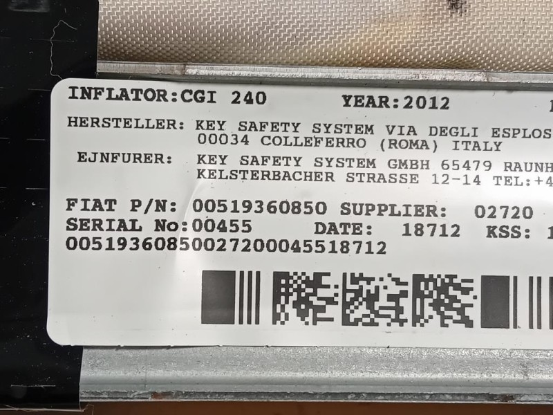 Air-bag A Tendina DX 00519360850 Lancia Ypsilon III 2011