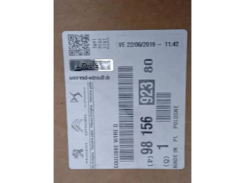 Canalina Scorrimento Cristallo Porta POST DX 9815692380 Citroen DS7 Crossback 2017