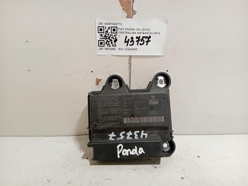 Centralina Air-bag 00051842713 Fiat Panda III 2012