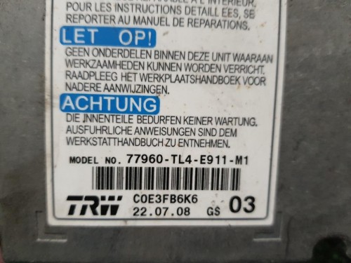 Centralina Air-bag 77960TL4E911M1 Honda Accord IX 2009