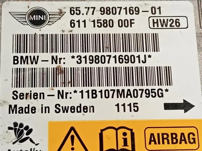 Centralina Air-bag 6577 9807169-01 Mini MINI Clubman R55 2008