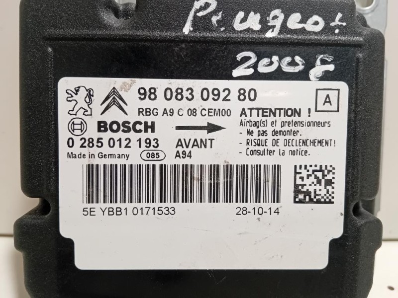 Centralina Air-bag 9808309280 Peugeot 2008 I 2013