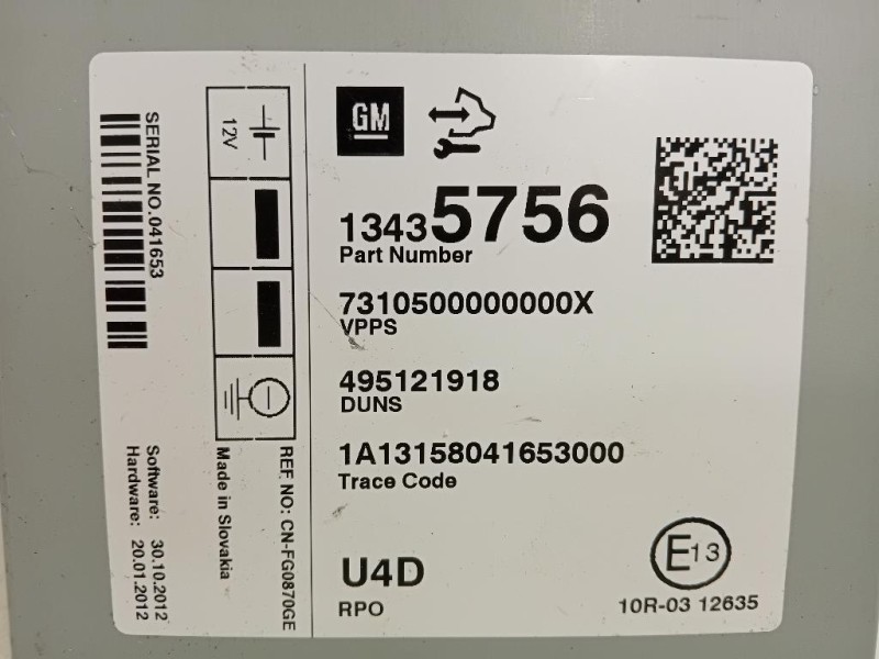 Centralina Amplificatore Acustico 13435756 Opel Astra J 2012