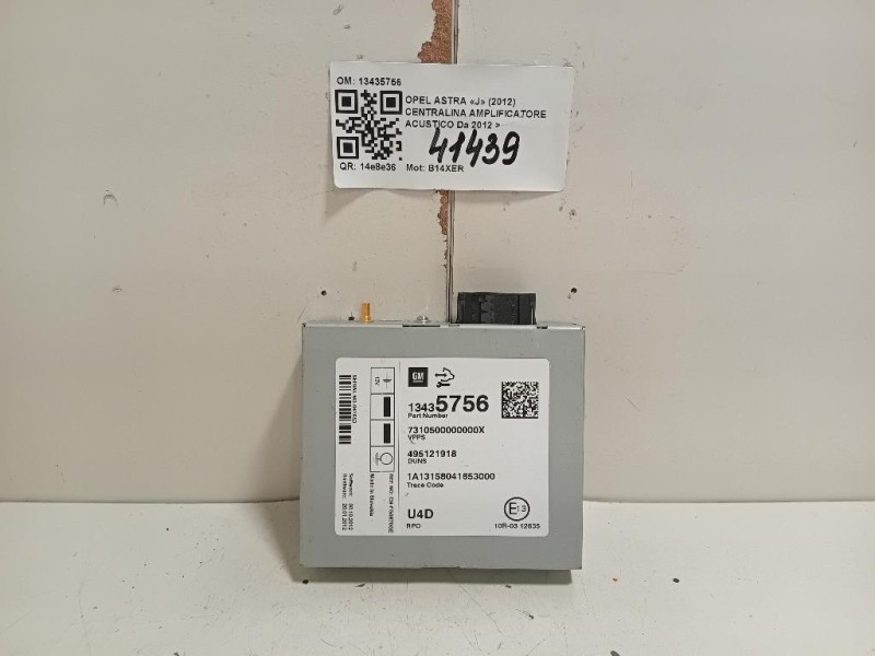Centralina Amplificatore Acustico 13435756 Opel Astra J 2012