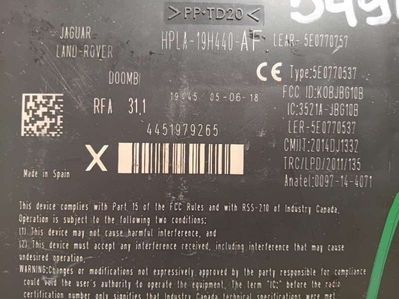 Centralina Chiusura Centralizzata HPLA-19H440-AF Jaguar F-pace 2015