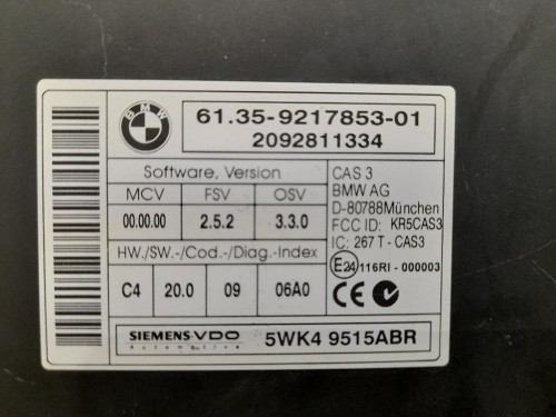 Centralina Immobilizer 61359217853 Bmw Serie 3 E90 Berlina 2005