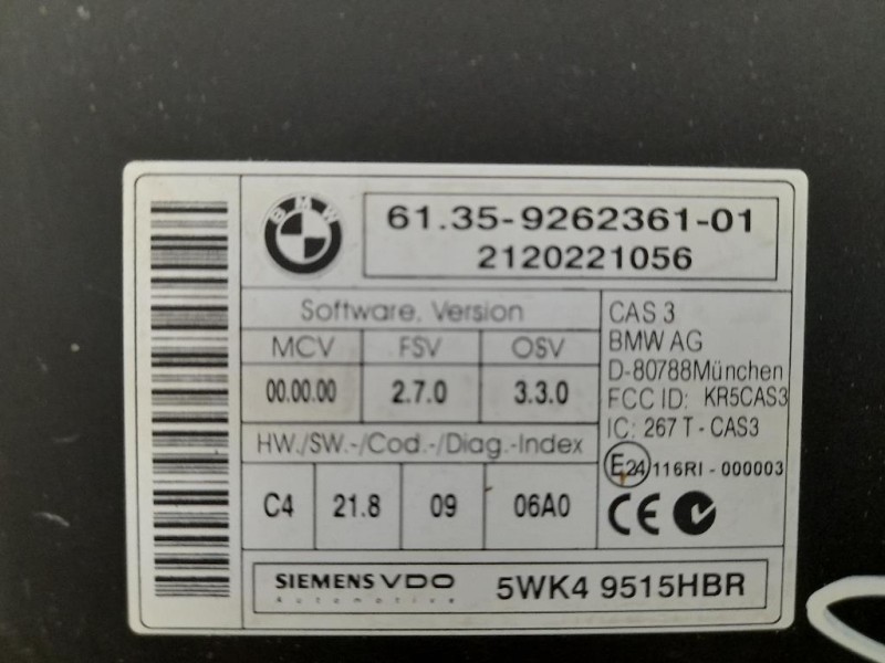 Centralina Immobilizer 61359262361 Bmw Serie 3 E92 Coupe 2007