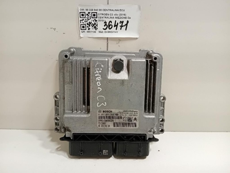 Centralina Iniezione 98 326 943 80 CENTRALINA ECU Citroen C3 III 2016