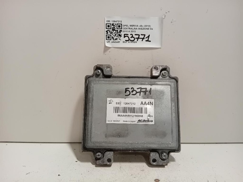 Centralina Iniezione 12647212 Opel Meriva B 2010