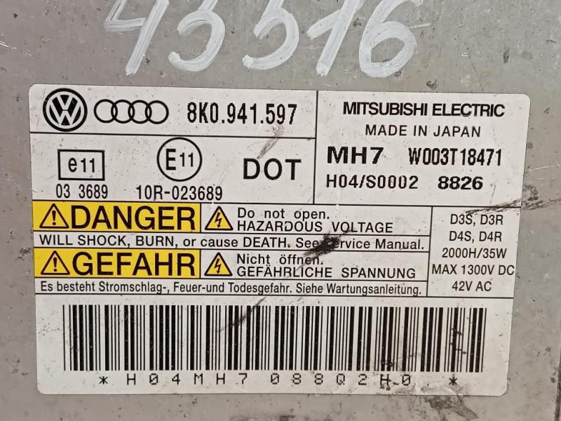 Centralina Proiettori Xenon 8K0 941 597 Audi A3 8VA Sportback 2012