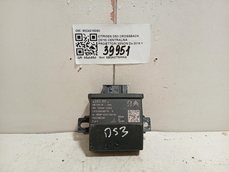 Centralina Proiettori Xenon 9824319080 Citroen DS3 Crossback 2018