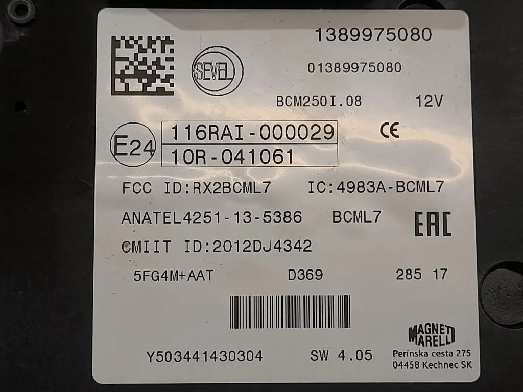 Centralina Scatola Fusibili 1389975080 Citroen Jumper III 2014