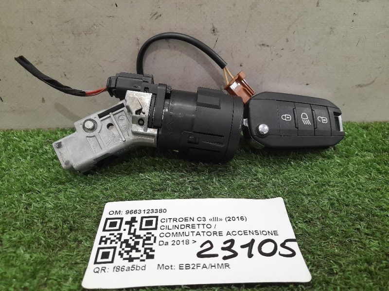 Cilindretto Commutatore Accensione 9663123380 Citroen C3 III 2016