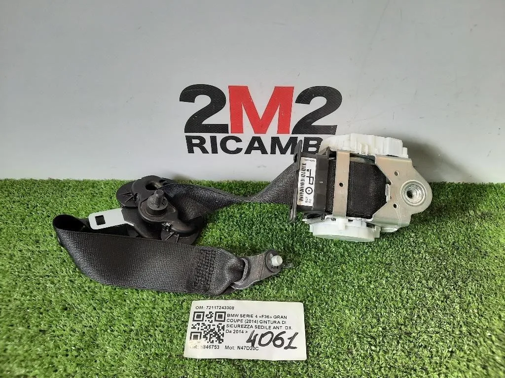 Cintura DI Sicurezza Sedile ANT DX 72117243308 Bmw Serie 4 F36 GRAN Coupe 2014