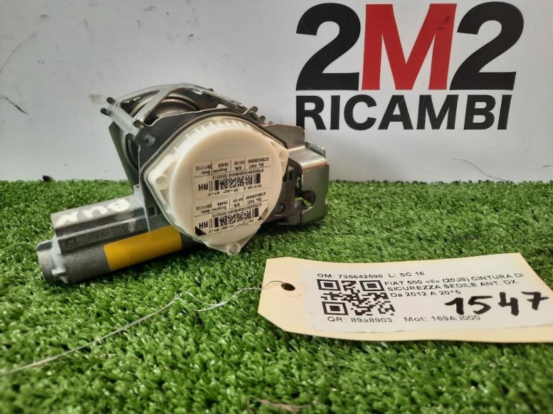 Cintura DI Sicurezza Sedile ANT DX 735642596 Fiat 500 II 2008