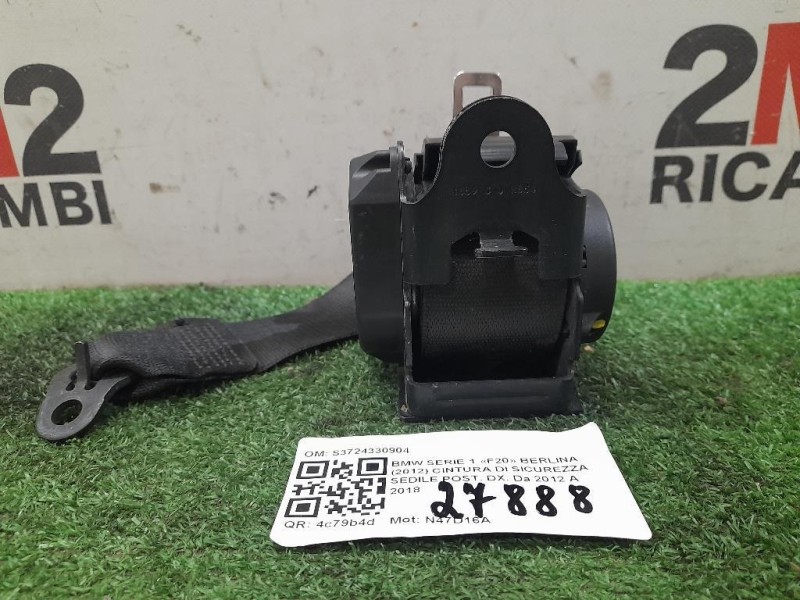 Cintura DI Sicurezza Sedile POST DX S3724330904 Bmw Serie 1 F20 Berlina 2012