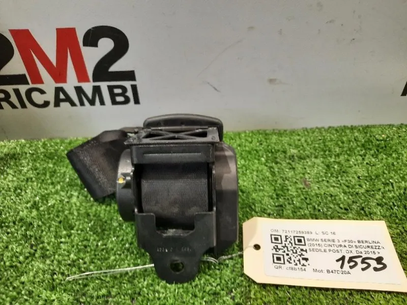 Cintura DI Sicurezza Sedile POST DX 72117259389 Bmw Serie 3 F30 Berlina 2015