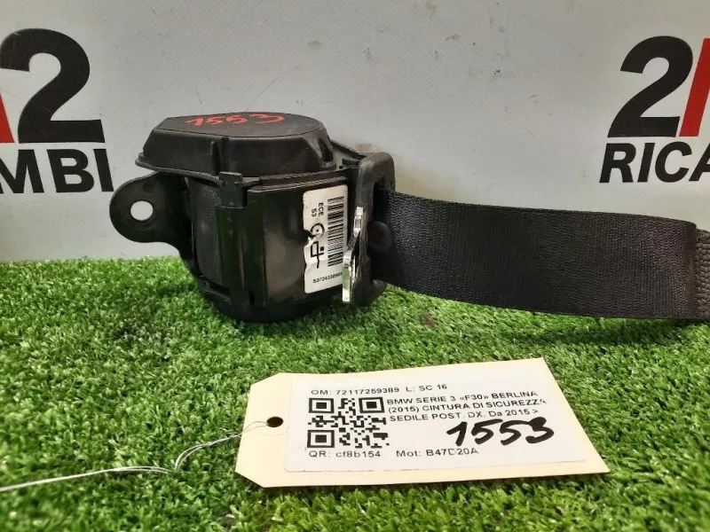Cintura DI Sicurezza Sedile POST DX 72117259389 Bmw Serie 3 F30 Berlina 2015