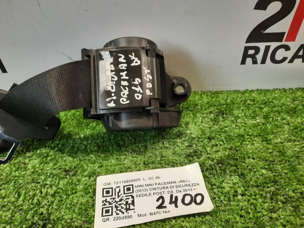 Cintura DI Sicurezza Sedile POST DX 72119809865 Mini MINI Paceman R61 2013