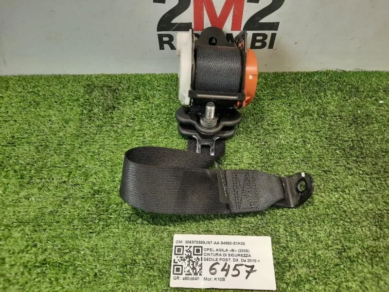 Cintura DI Sicurezza Sedile POST DX 306570599JN7-AA 84960-51K00 Opel Agila B 2008