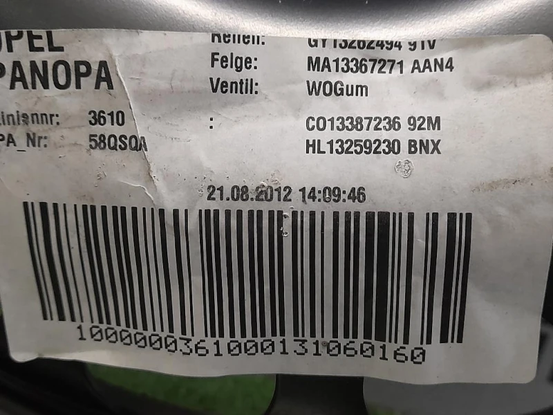 Ruota DI Scorta POST Opel Astra J SW 2012