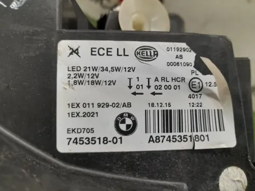 Proiettore ANT DX 7453518 Bmw Serie 1 F20 Berlina 2015