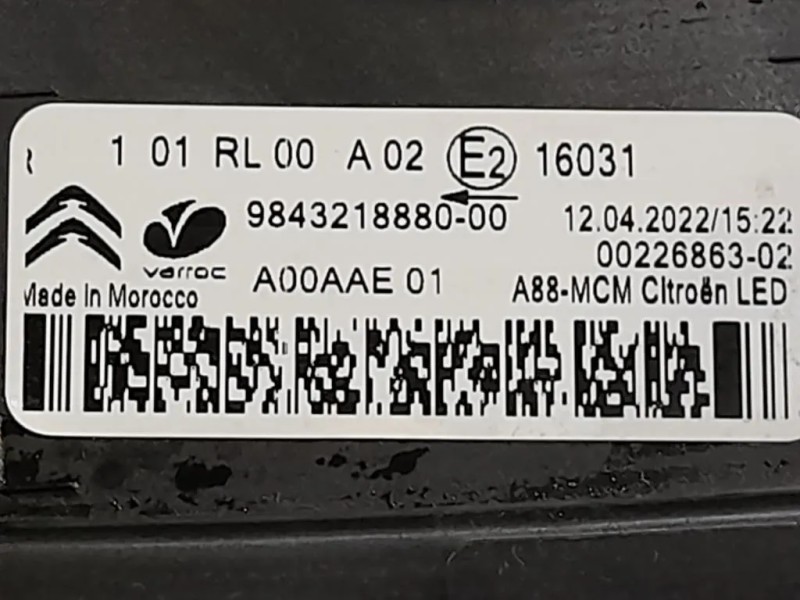 Proiettore ANT DX 9843218880 Citroen C3 III 2016