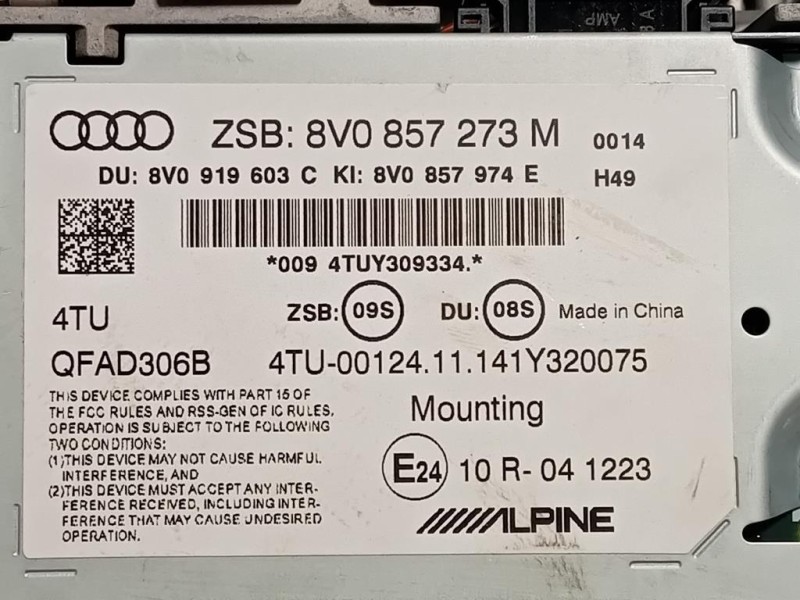 Display DI Navigazione 8V0 857 273 Audi A3 8VA Sportback 2012