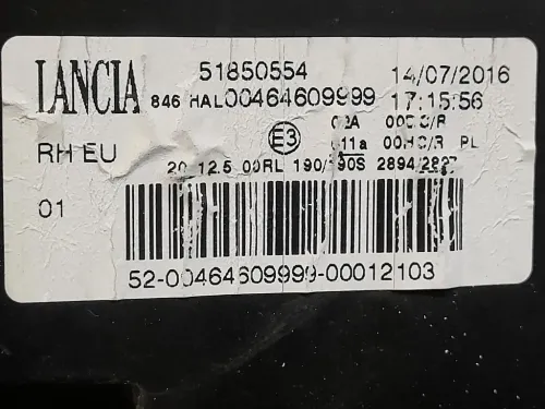 Proiettore ANT DX 51850554 Lancia Ypsilon III 2011