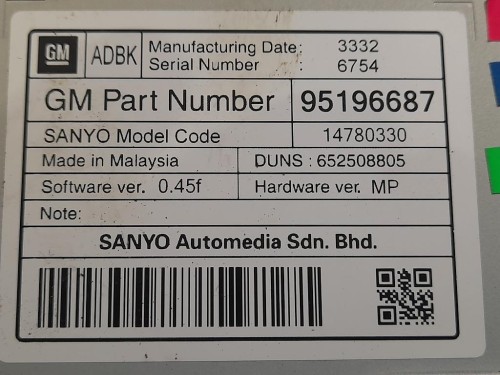 Display DI Navigazione 95196687 Opel Astra J 2010