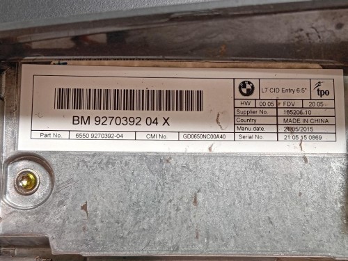 Display Multimediale 9270392 04 Bmw Serie 1 F20 Berlina 2012