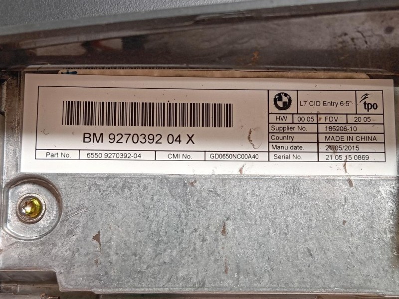 Display Multimediale 9270392 04 Bmw Serie 1 F20 Berlina 2012