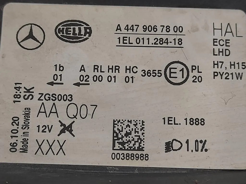 Proiettore ANT DX A4479067800 Mercedes VITO W447 2014