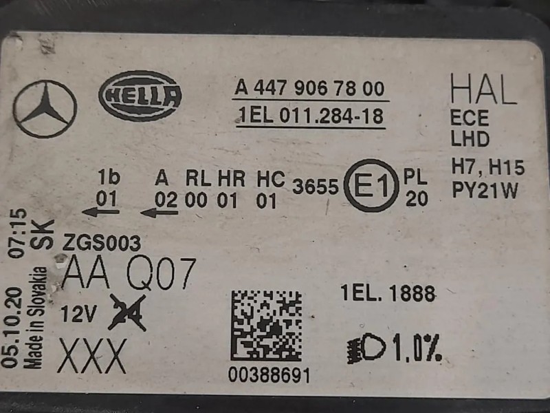 Proiettore ANT DX A4479067800 Mercedes VITO W447 2014