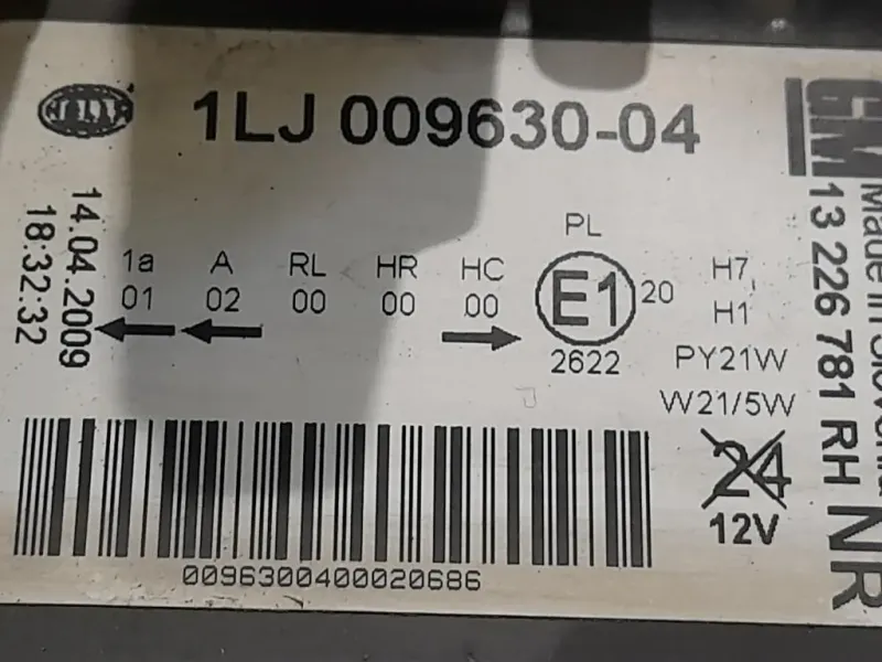 Proiettore ANT DX 1LJ009630-04 Opel Insignia A SW 2009