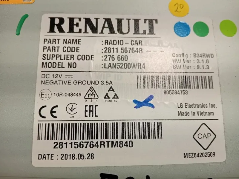 Display Multimediale 281156764R Renault Captur I 2017