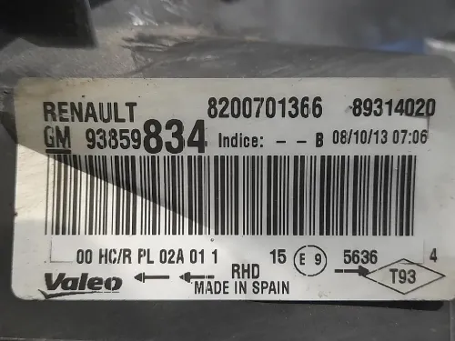 Proiettore ANT DX 93859834 Opel Vivaro A 2007