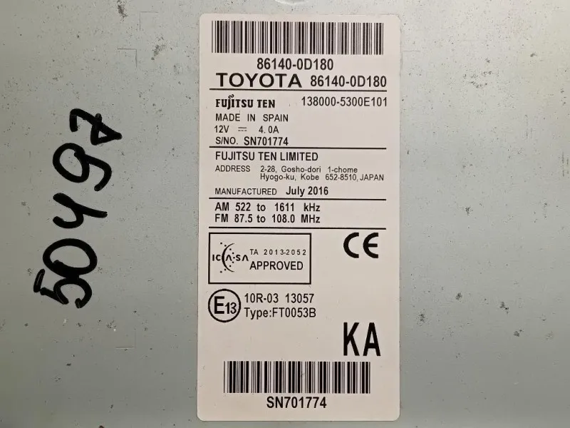 Display Multimediale 86140-0D180 Toyota Yaris IV 2014