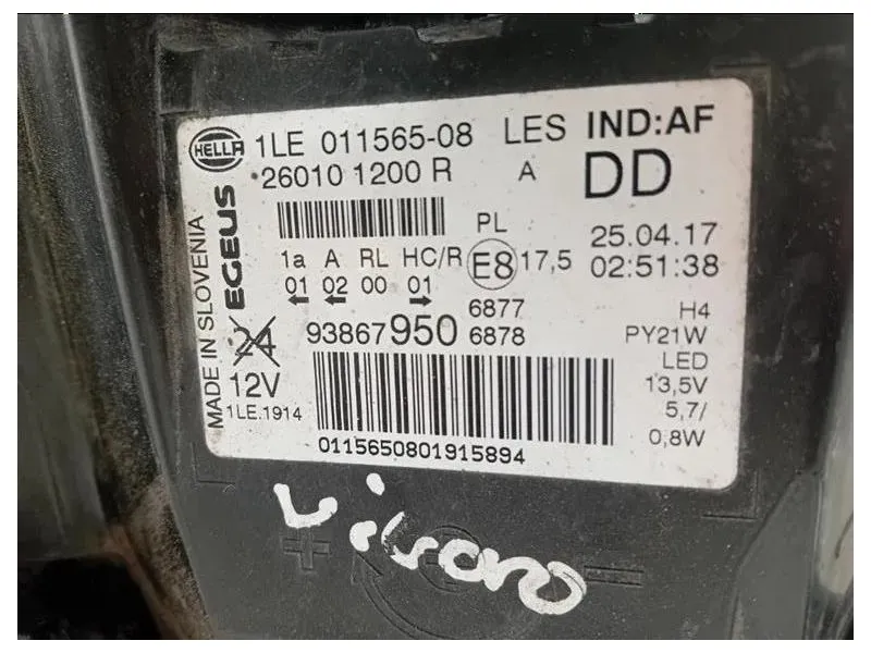 Proiettore ANT DX 011565-08 Opel Vivaro B 2015