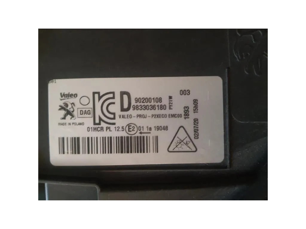 Proiettore ANT DX 9833036180 Peugeot 208 II 2019
