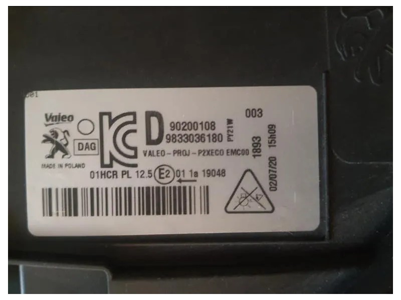 Proiettore ANT DX 9833036180 Peugeot 208 II 2019