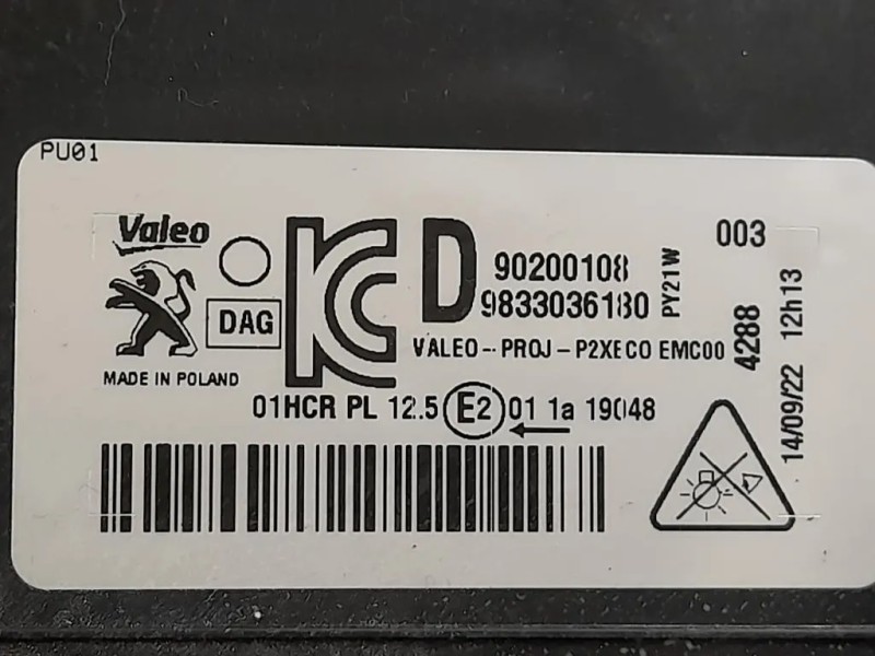 Proiettore ANT DX 90200108 Peugeot 208 II 2019