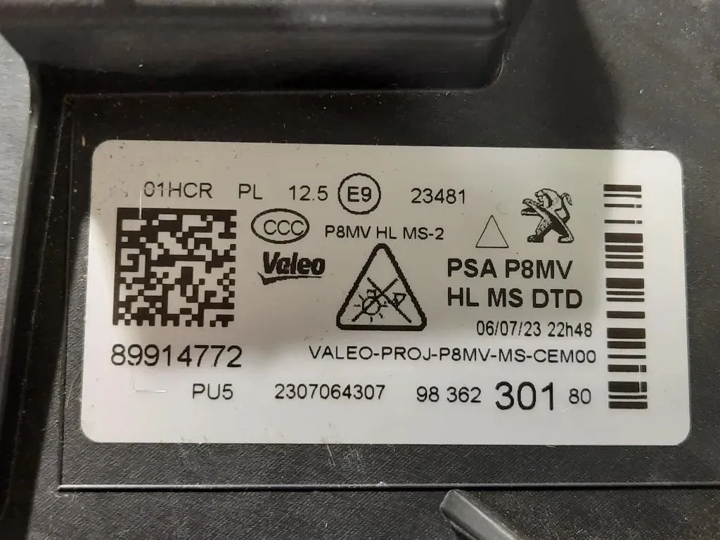 Proiettore ANT DX 98 362 301 8089914772 Peugeot 3008 II 2016