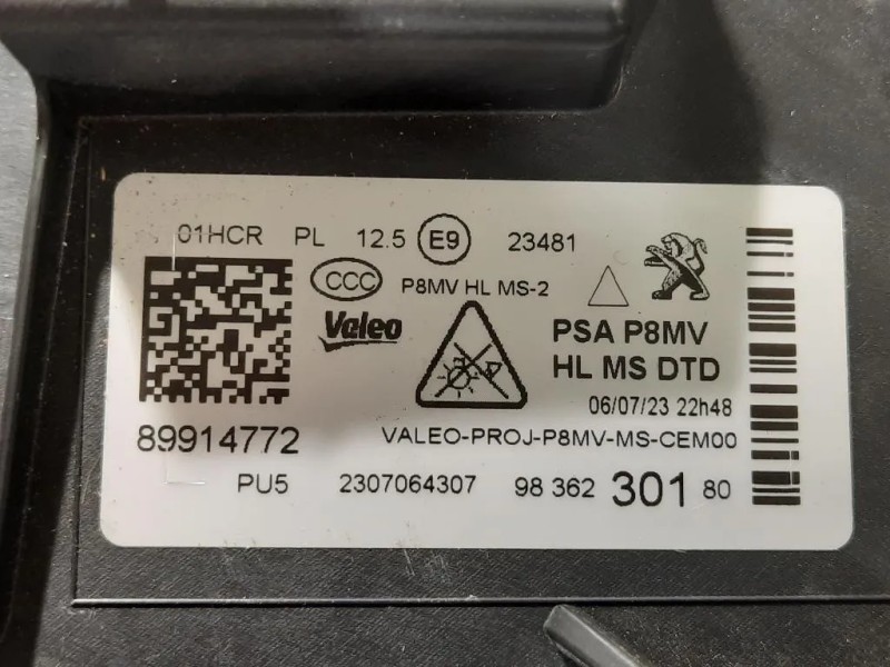 Proiettore ANT DX 98 362 301 8089914772 Peugeot 3008 II 2016