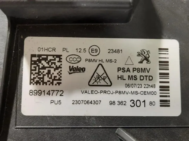 Proiettore ANT DX 98 362 301 8089914772 Peugeot 3008 II 2016