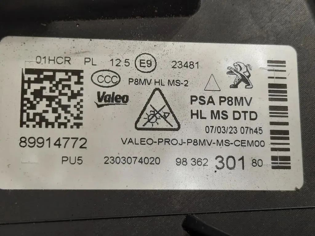 Proiettore ANT DX 98 362 301 80 Peugeot 3008 II 2016