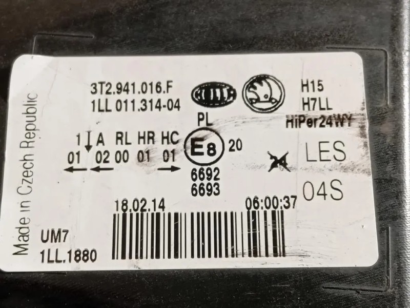 Proiettore ANT DX 3T4941016F Skoda Superb 3V3 2015