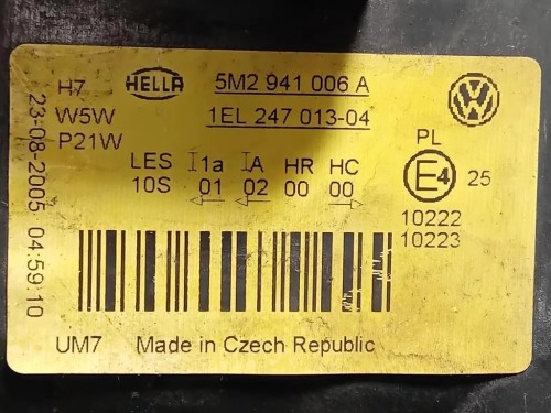 Proiettore ANT DX 5M2941006A Volkswagen GOLF PLUS I 2004